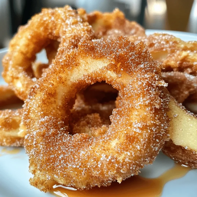 Fried Cinnamon Apple Rings are a delightful treat that perfectly combines the crispness of apples with the warm sweetness of cinnamon and sugar. This delectable recipe is not only a feast for the taste buds but also a visual delight, with golden-brown rings that beckon you to take a bite. The warm, gooey texture of the apples, enveloped in a lightly crispy batter, creates a satisfying contrast that is sure to please both children and adults alike. Whether you're looking for a delicious dessert to impress your dinner guests or a comforting snack to enjoy on a cozy afternoon, these fried apple rings are an excellent choice.