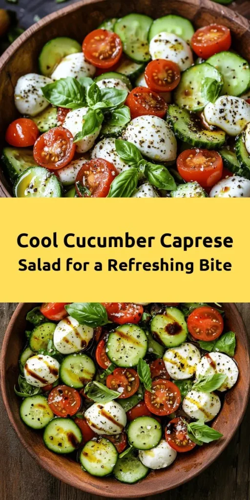 Indulge in a burst of fresh flavors with this refreshing Cucumber Caprese Salad! Perfect for summer gatherings or a quick weeknight side, this dish combines crisp cucumbers, juicy cherry tomatoes, and creamy mozzarella, all tossed with fragrant basil and a simple olive oil-balsamic dressing. Ready in just 20 minutes, it's a light and delightful addition to any meal. Chill or serve at room temperature for the ultimate flavor experience. Enjoy!