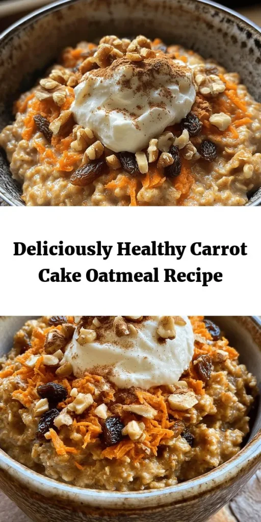 Start your day with a delicious twist on breakfast with this Carrot Cake Oatmeal! Packed with wholesome ingredients like rolled oats, finely grated carrots, and crunchy walnuts, this cozy dish is spiced with cinnamon and nutmeg for that comforting flavor. Sweetened with maple syrup and optionally topped with cream cheese or Greek yogurt, it's a delightful way to enjoy a classic dessert in a healthy bowl. Perfect for busy mornings!