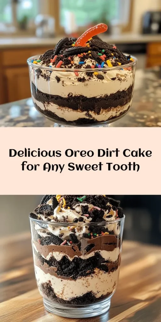 Indulge in the deliciousness of Oreo Dirt Cake, a fun and easy dessert perfect for any occasion! With layers of creamy cream cheese mixture, chocolate pudding, and crushed Oreos, this delightful treat will be a hit with kids and adults alike. Top it off with chocolate sprinkles and gummy worms for a playful touch. Chill for a few hours to let those flavors meld together. Get ready for a sweet adventure that everyone will enjoy!