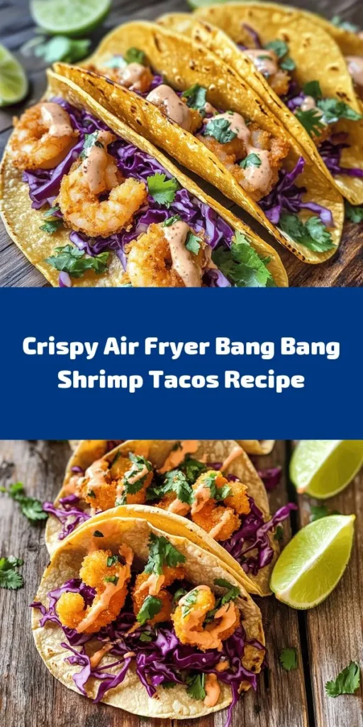 Dive into a flavor-packed taco night with these Air Fryer Bang Bang Shrimp Tacos! Crispy, golden shrimp are coated in a crunchy panko crust and paired with a creamy, spicy Bang Bang sauce. Simple to make in just 30 minutes, these tacos are layered with fresh red cabbage and garnished with cilantro for a refreshing crunch. Serve with lime wedges for a zesty twist. Perfect for family dinners or gatherings, these tasty tacos will be a hit!