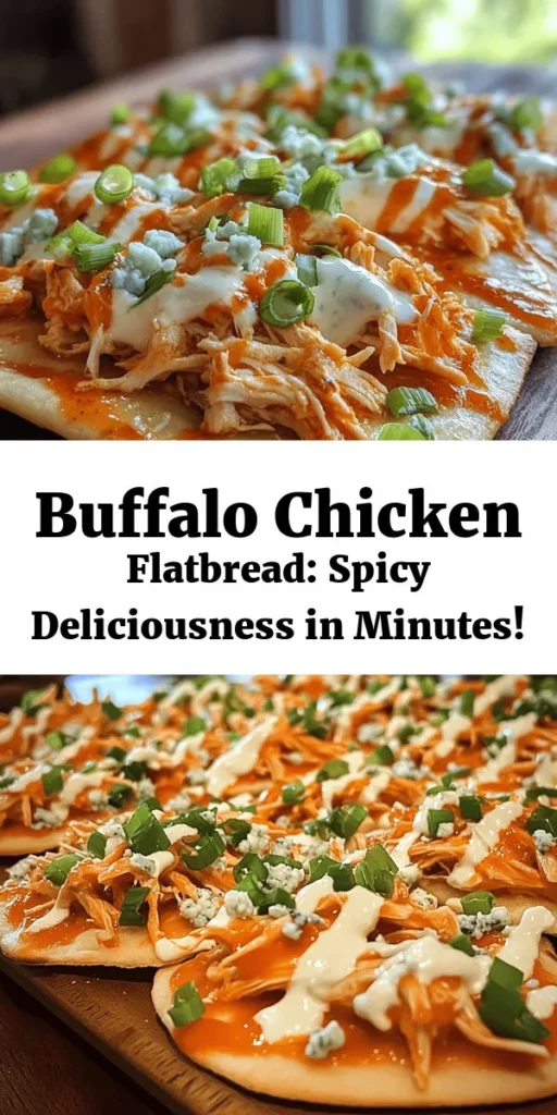 Spicy Buffalo Bliss Flatbread is the perfect crowd-pleaser for game day or a cozy night in! This easy recipe features flatbreads topped with shredded chicken tossed in zesty buffalo sauce, melted mozzarella, and optional blue cheese for an extra kick. Simply bake until golden, then drizzle with ranch and garnish with green onions and parsley. It’s scrumptious, fun, and ready in just 22 minutes. Get ready for a flavor explosion!