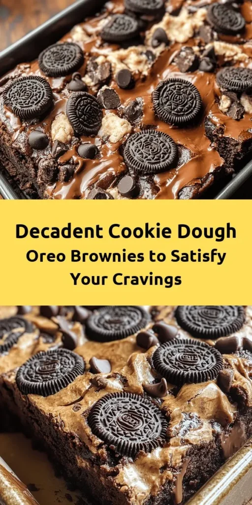 Indulge in the ultimate dessert with these Cookie Dough Oreo Brownies! This decadent treat features a rich, fudgy brownie base topped with a sweet cookie dough layer that includes mini chocolate chips and crunchy Oreo pieces. Easy to make and perfect for any occasion, these bars are sure to impress friends and family. Simply bake, cool, and enjoy the heavenly combination of chocolate and cookies. Get ready to take your dessert game to the next level!