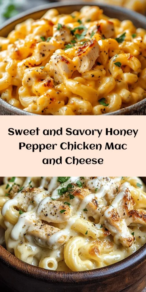 Indulge in a creamy and delightful Honey Pepper Chicken Mac and Cheese that will please the whole family! This delicious recipe combines tender chicken, rich cheeses, and a hint of sweetness from honey for an unforgettable comfort food experience. With just a few simple ingredients and easy steps, you’ll have a satisfying meal ready in just 35 minutes. Perfect for weeknight dinners or any gathering, don’t forget to garnish with fresh parsley for that added touch!