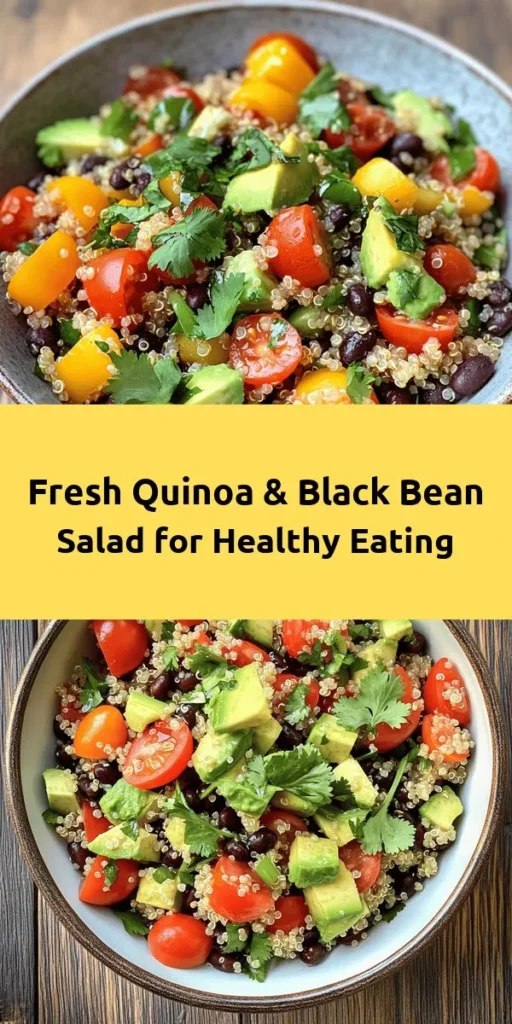 Try this vibrant Quinoa & Black Bean Salad Bowl that's packed with flavor and nutrients! With quinoa, black beans, cherry tomatoes, avocado, corn, and fresh veggies all mixed in, this hearty dish is perfect as a meal or a side. The zesty lime dressing with cumin ties everything together for a delicious, colorful bowl. Ready in just 30 minutes, it serves 4 and is a fantastic addition to your healthy recipe collection. Enjoy chilled or at room temperature for a refreshing treat!