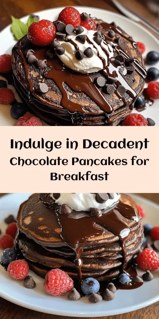Indulge in the rich flavor of these amazing chocolate pancakes that are perfect for breakfast or brunch! With simple ingredients like cocoa powder, chocolate chips, and buttermilk, you'll create a delicious stack in no time. Just mix the dry and wet ingredients, cook them to perfection, and enjoy topped with more chocolate, fresh berries, or whipped cream. Perfect for satisfying your chocolate cravings, these pancakes are sure to be a hit!