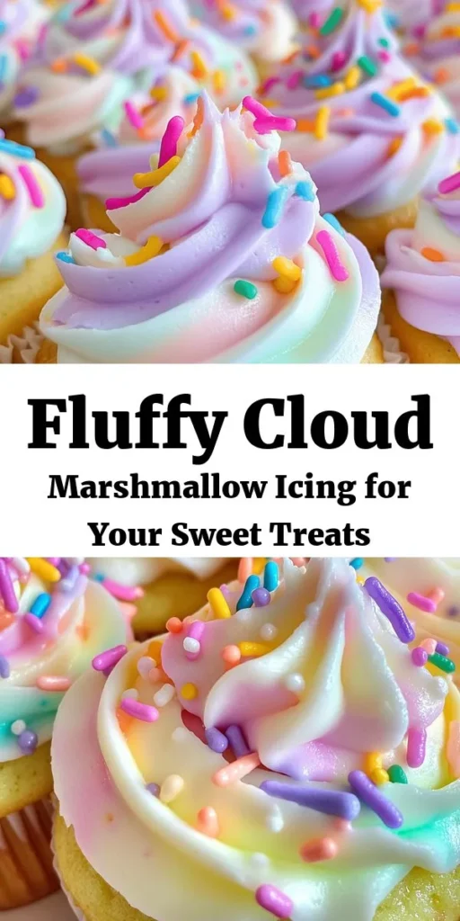 Indulge in the sweet delight of Fluffy Cloud Marshmallow Icing! This easy recipe combines egg whites, sugar, and corn syrup to create a light, glossy topping that's perfect for cakes, cupcakes, and cookies. With just a few ingredients, you can whip up this delicious icing in about 30 minutes. Add your favorite food coloring for a fun twist! Whether you're decorating for a party or just craving something sweet, this icing will elevate your desserts to new heights. Enjoy!