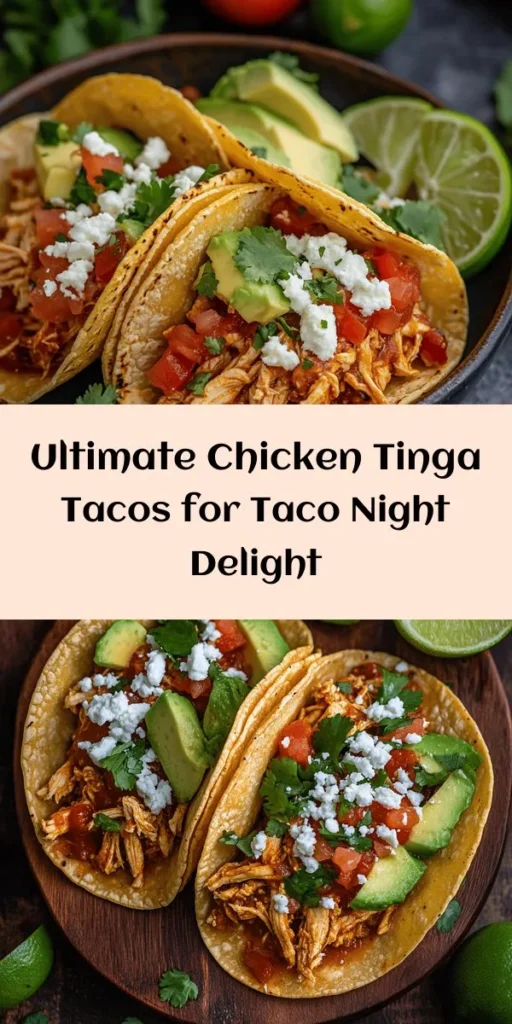Discover the ultimate Chicken Tinga Tacos recipe that will elevate your taco night! With tender, shredded chicken thighs simmered in a spicy, smoky sauce made from chipotle peppers and tomatoes, these tacos are bursting with flavor. Serve on warm corn tortillas and top with fresh cilantro, avocado, and a sprinkle of queso fresco. Perfect for a weeknight dinner or a gathering with friends, this dish is sure to impress! Enjoy every bite!