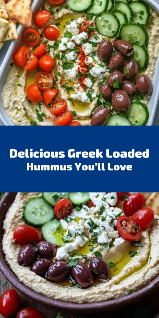 Elevate your snack game with this Greek Style Loaded Hummus! Perfect for gatherings or a healthy afternoon treat, this recipe features a smooth and creamy hummus base topped with tangy Greek yogurt, fresh veggies, Kalamata olives, and crumbled feta. It's bursting with flavors and textures that are sure to please everyone. Serve with warm pita bread or crispy vegetable sticks for a delicious dip. Quick to prepare, ready in just 10 minutes!