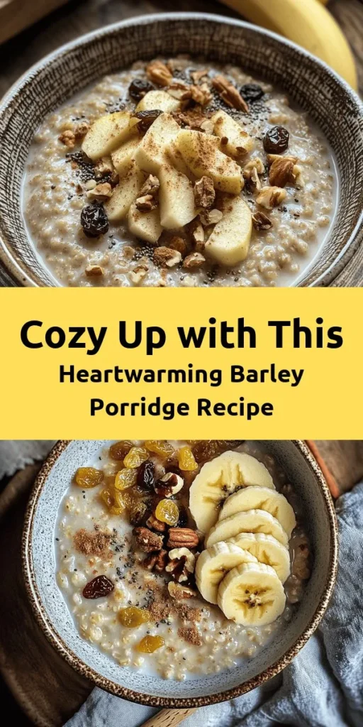 Warm up your mornings with this delightful barley porridge! Made with pearl barley, fresh fruits, and nuts, it's a nutritious way to start your day. Simply cook the barley in water or broth, add milk, honey or maple syrup, and spices for a touch of sweetness. Incorporate your favorite fruits and nuts for added flavor and texture. This recipe serves four, making it perfect for family breakfasts or cozy mornings at home. Enjoy a comforting bowl of goodness!