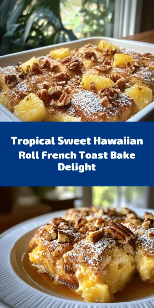 Indulge in the ultimate breakfast treat with this Sweet Hawaiian Roll French Toast Bake! This easy recipe combines fluffy Hawaiian rolls, a creamy custard, and delightful flavors of pineapple, coconut, and nuts. Perfect for brunch or a special morning gathering, simply prepare in advance, bake, and serve warm with powdered sugar and maple syrup. Your family and friends will love this deliciously sweet twist on classic French toast!
