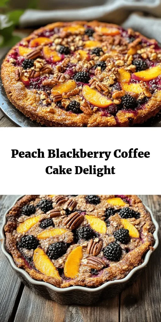 Indulge in a slice of summer with this delicious Peach Blackberry Coffee Cake! Made with a delightful blend of fresh peaches and blackberries, this cake combines the richness of almond flour with a hint of cinnamon and nutmeg for a warm, cozy flavor. Perfect for breakfast or dessert, it's easy to bake and can be topped with crunchy pecans for added texture. Enjoy a slice with your morning coffee or as a sweet afternoon treat.