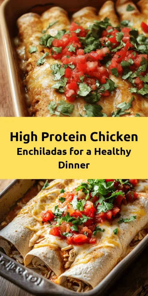Looking for a delicious, high-protein meal? These chicken enchiladas are the perfect solution! Made with tender shredded chicken, creamy cottage cheese, and wrapped in whole wheat tortillas, they are both nutritious and satisfying. Topped with your favorite salsa and melted low-fat cheese, they’re baked to perfection in just 30 minutes. Ideal for a quick dinner or meal prep, this recipe serves four and is sure to please the whole family! Enjoy this wholesome twist on a classic dish.